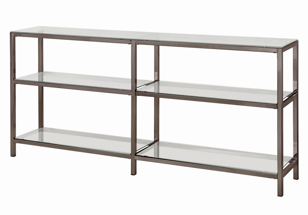 Linda Clear Glass/Black Nickel Metal Console Bookcase