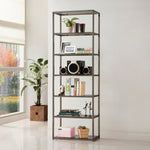 Linda Clear Glass/Black Nickel Metal 6-Shelf Bookcase