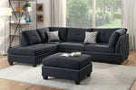 Linzi Black Fabric Reversible Sectional Sofa with Ottoman