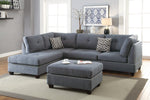 Linzi Blue Grey Fabric Reversible Sectional Sofa with Ottoman