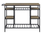 Lona Rustic Oak Wood/Black Metal Kitchen Island