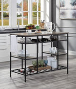 Lona Rustic Oak Wood/Black Metal Kitchen Island