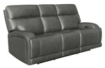 Longport Charcoal Leather Power Recliner Sofa