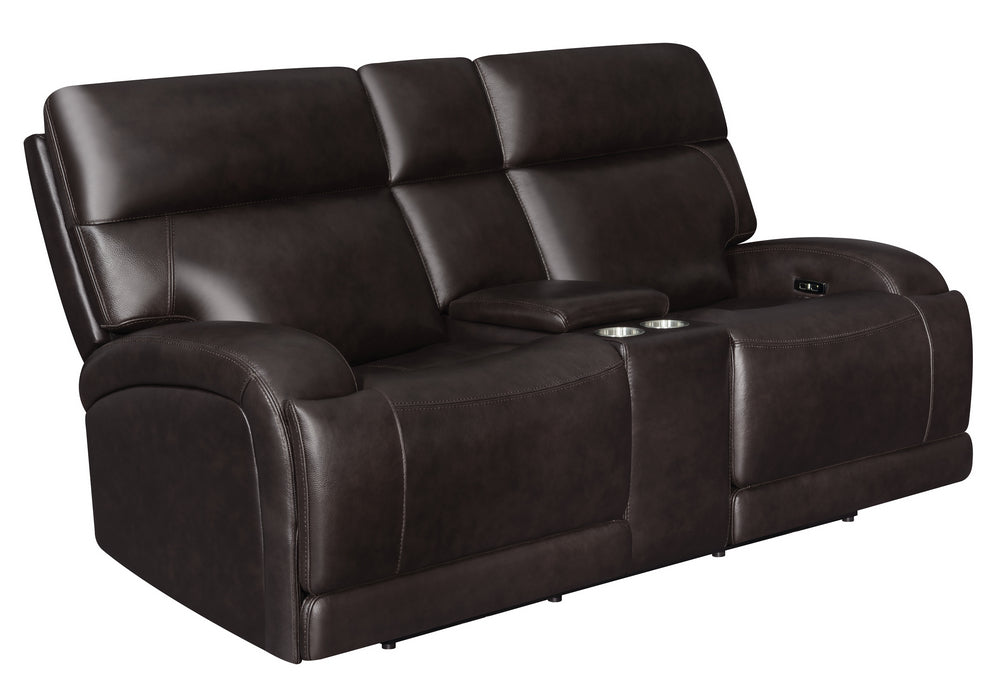 Longport Dark Brown Leather Power Recliner Loveseat