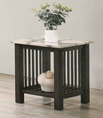 Lottie White Faux Marble/Espresso Wood End Table