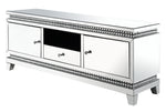 Lotus Mirrored 2-Door TV Stand with Drawer & Open Shelf