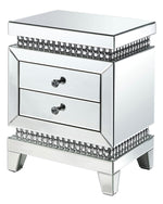 Lotus Mirrored 2-Drawer Side Table with Faux Crystals Inlay