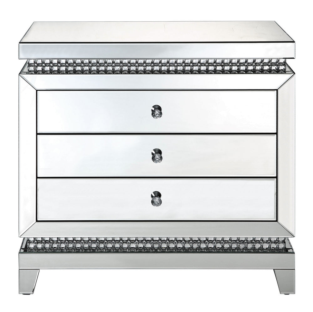 Lotus Mirrored 3-Drawer Accent Cabinet with Faux Crystals