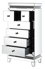 Lotus Mirrored 6-Drawer Accent Cabinet with Faux Crystals