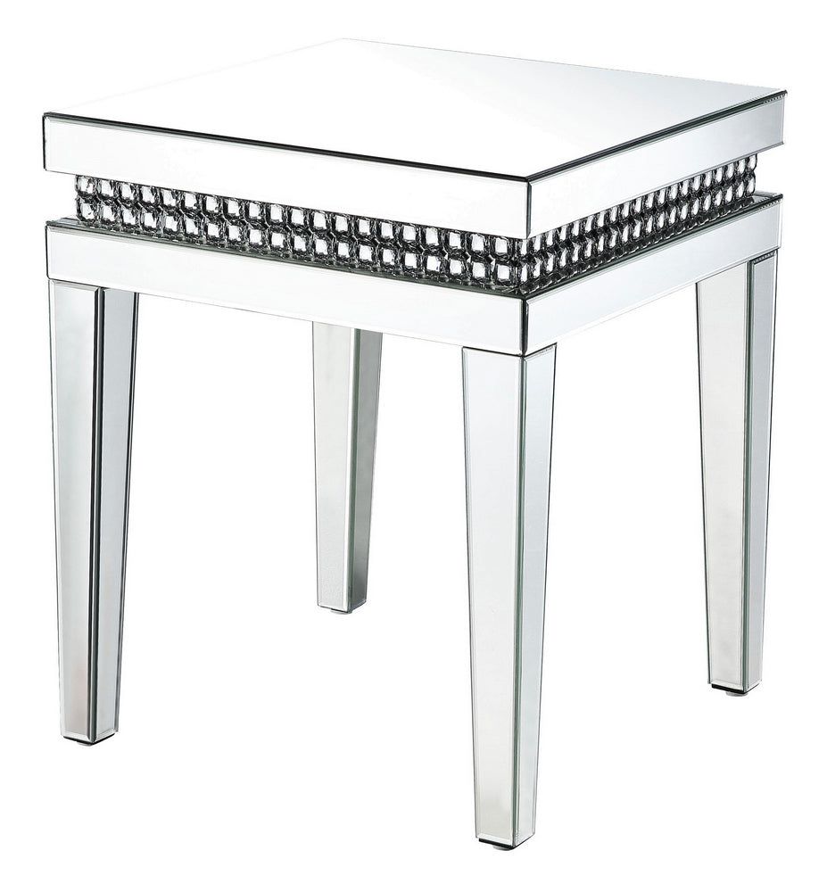 Lotus Mirrored End Table with Faux Crystals Inlay