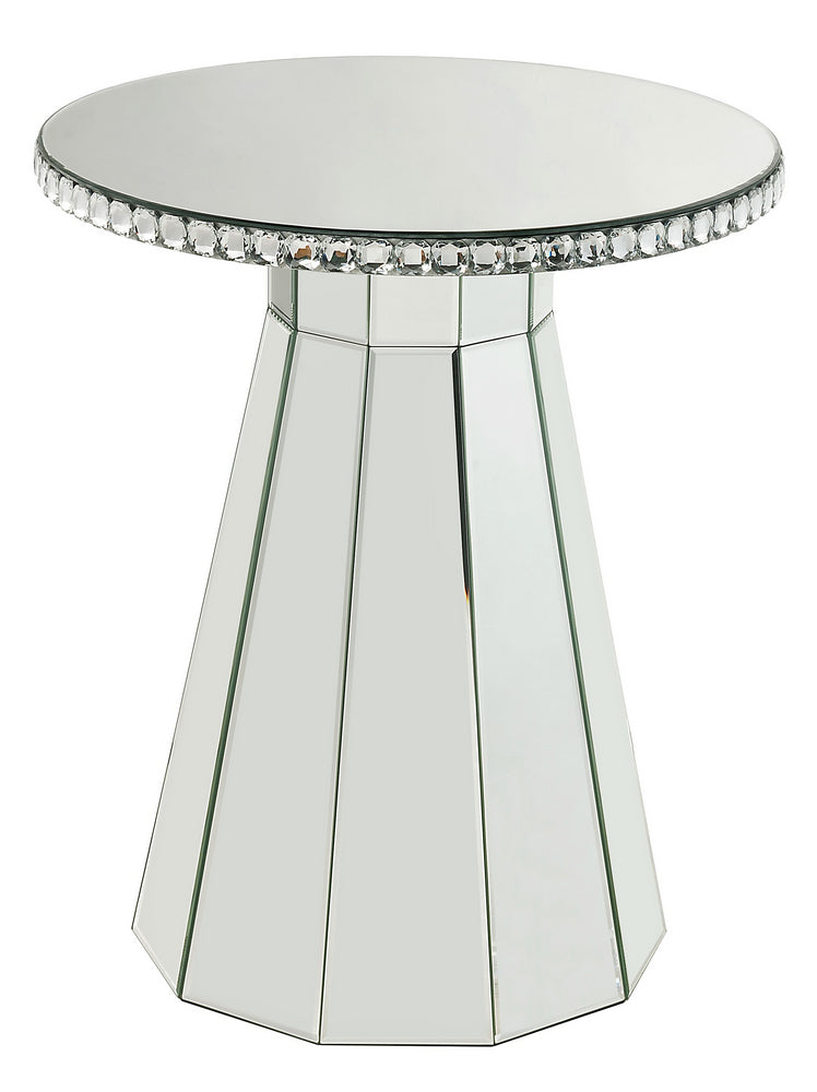 Lotus Mirrored Large Accent Table with Faux Crystals