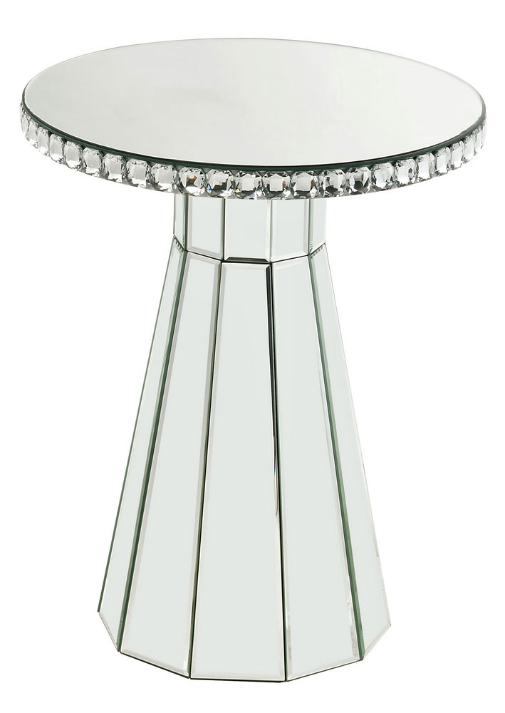 Lotus Mirrored Small Accent Table with Faux Crystals