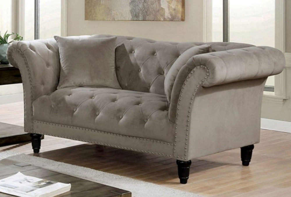 Louella Gray Flannelette Loveseat w/Nailheads