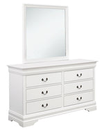 Louis Philippe White Wood 6-Drawer Dresser with Mirror