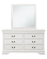 Louis Philippe White Wood 6-Drawer Dresser with Mirror