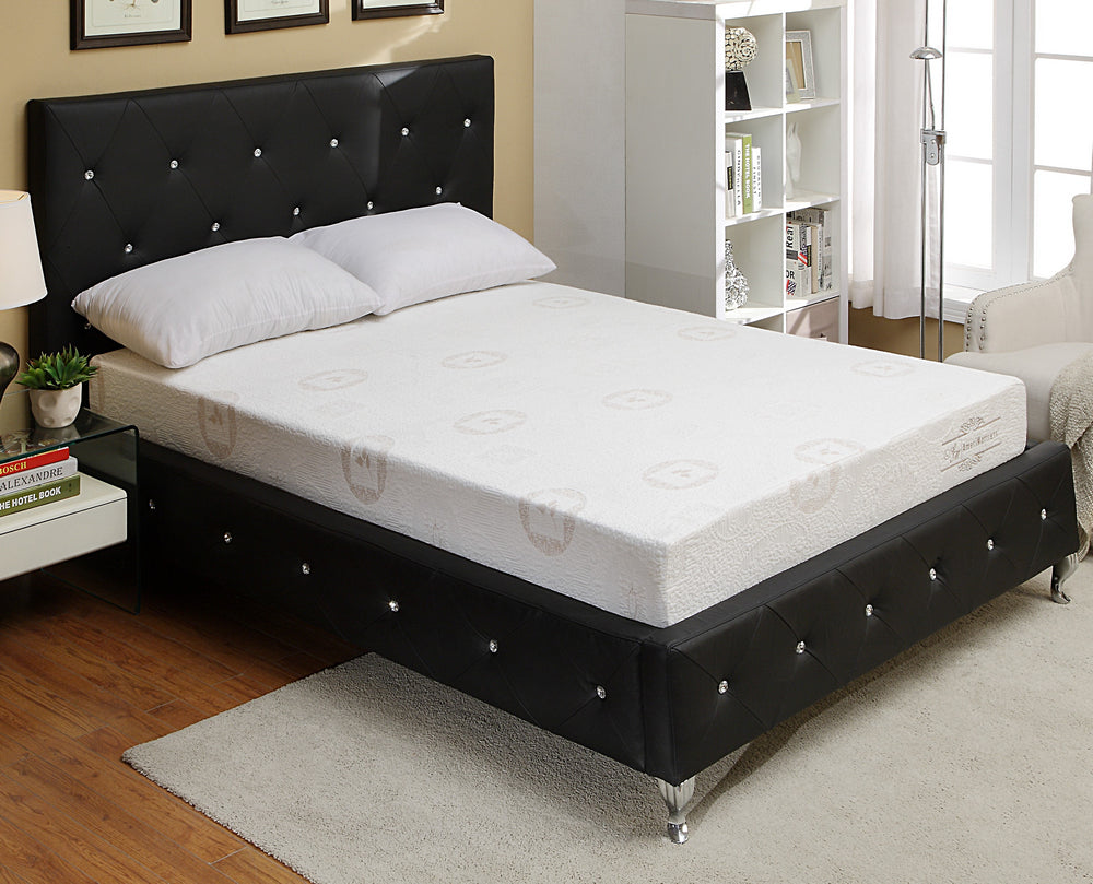 Luce Black PU Leather Crystal Tufted Queen Bed