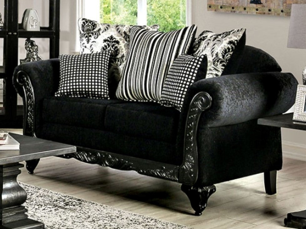 Luciano Black Chenille Loveseat