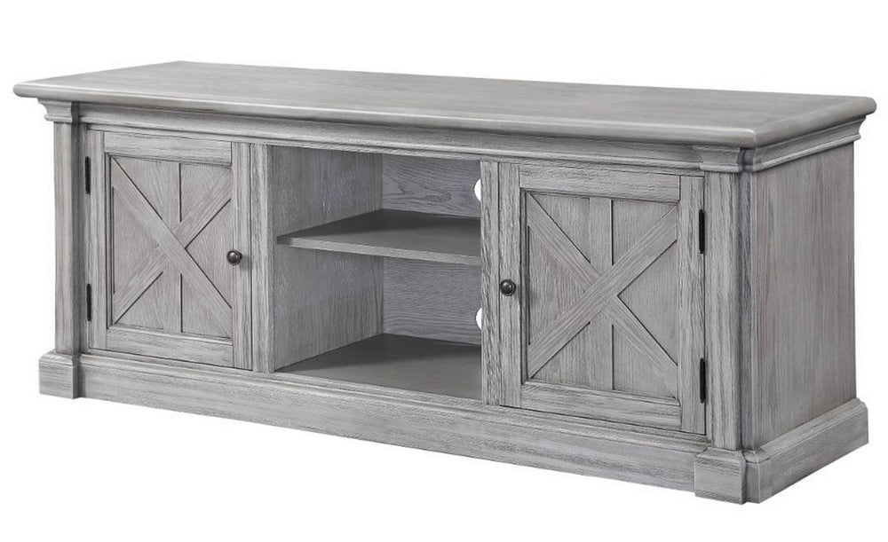 Lucinda Gray Oak Wood TV Stand with 2 Barn Doors