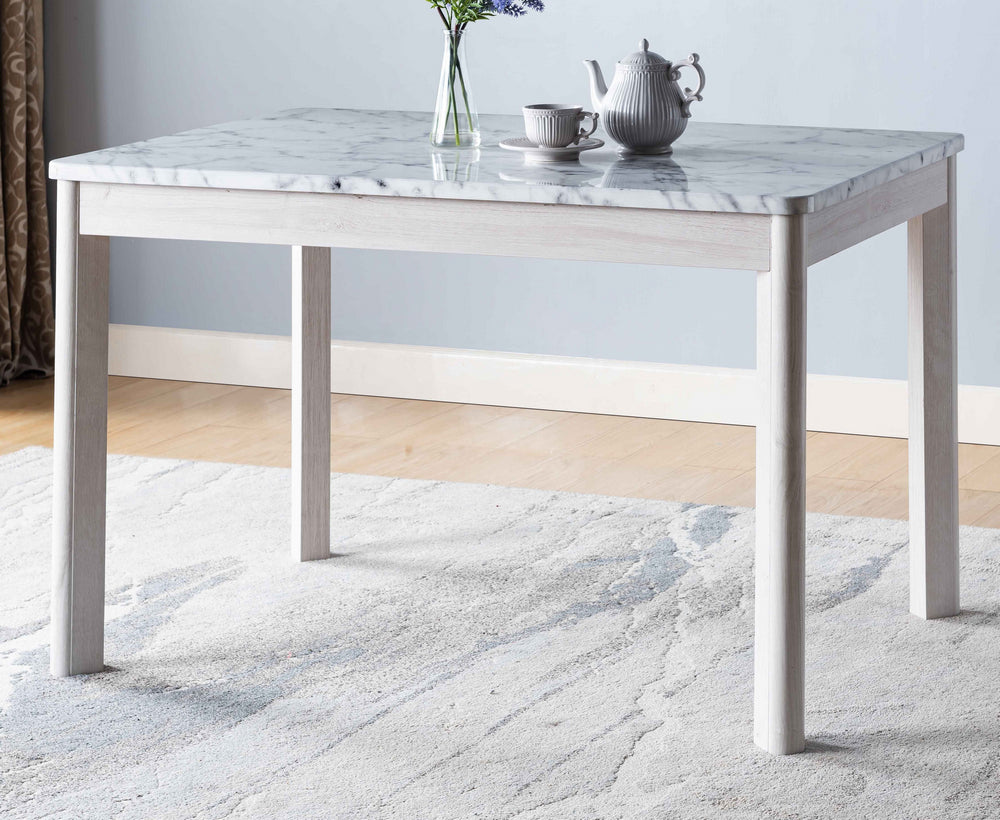 Luisella White Faux Marble/White Oak Wood Dining Table