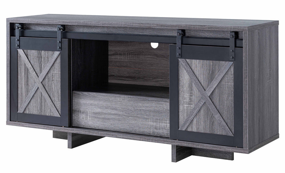 Lupita Distressed Grey/Black Wood TV Stand w/ Sliding Doors