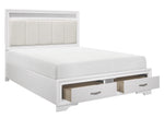 Luster White Faux Leather/Wood Cal King Bed w/ Drawers