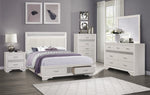 Luster White Faux Leather/Wood Cal King Bed w/ Drawers