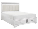 Luster White Faux Leather/Wood Cal King Bed w/ Drawers