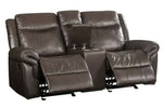 Lydia Brown Leather Air Manual Recliner Loveseat with Console