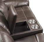 Lydia Brown Leather Air Manual Recliner Loveseat with Console