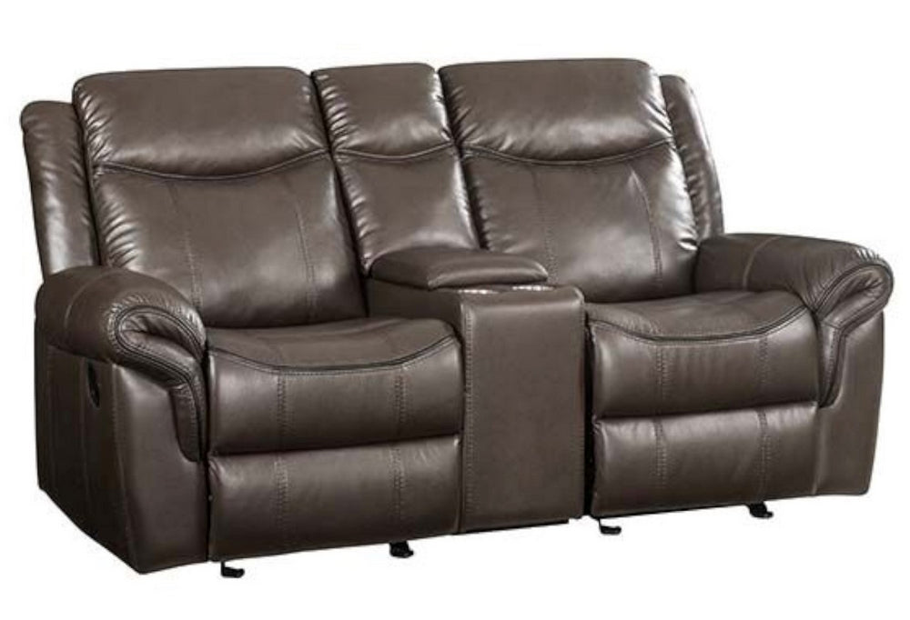 Lydia Brown Leather Air Manual Recliner Loveseat with Console