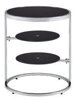 Lynch Black Glass/Chrome Metal Accent Table with Swivel Shelves