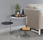 Lynch Black Glass/Chrome Metal Accent Table with Swivel Shelves