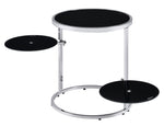 Lynch Black Glass/Chrome Metal Accent Table with Swivel Shelves