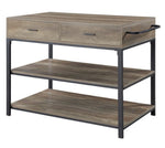 Macaria Rustic Oak Wood/Black Metal 2-Drawer Kitchen Cart