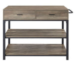 Macaria Rustic Oak Wood/Black Metal 2-Drawer Kitchen Cart