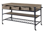 Macaria Rustic Oak Wood/Black Metal 3-Drawer Kitchen Cart