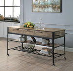 Macaria Rustic Oak Wood/Black Metal 3-Drawer Kitchen Cart