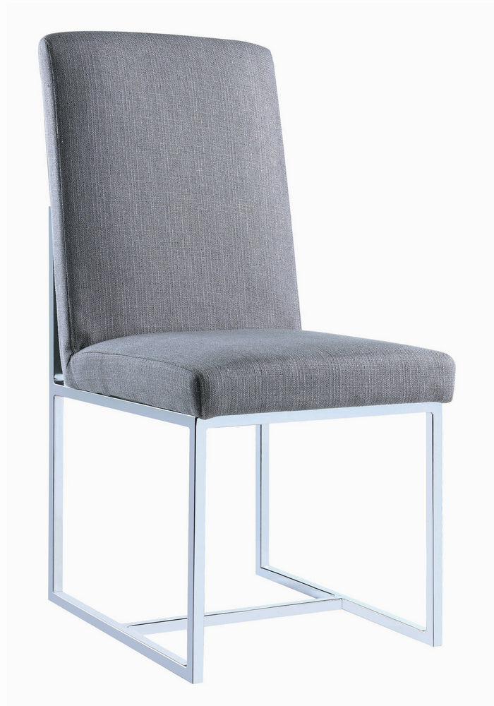 Annika 2 Grey Fabric/Chrome Finish Metal Side Chairs