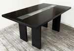 Maddalena Dark Brown Wood Dining Table with Glass Insert