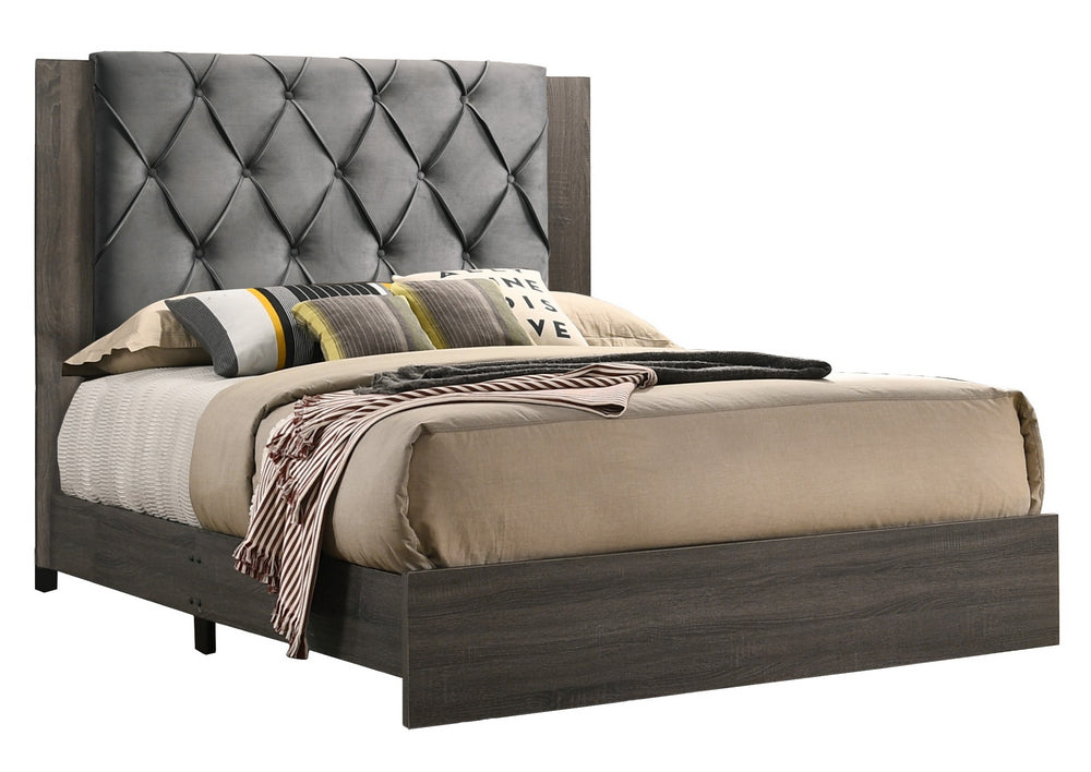 Madelyn Gray Fabric/Walnut Wood Full Bed