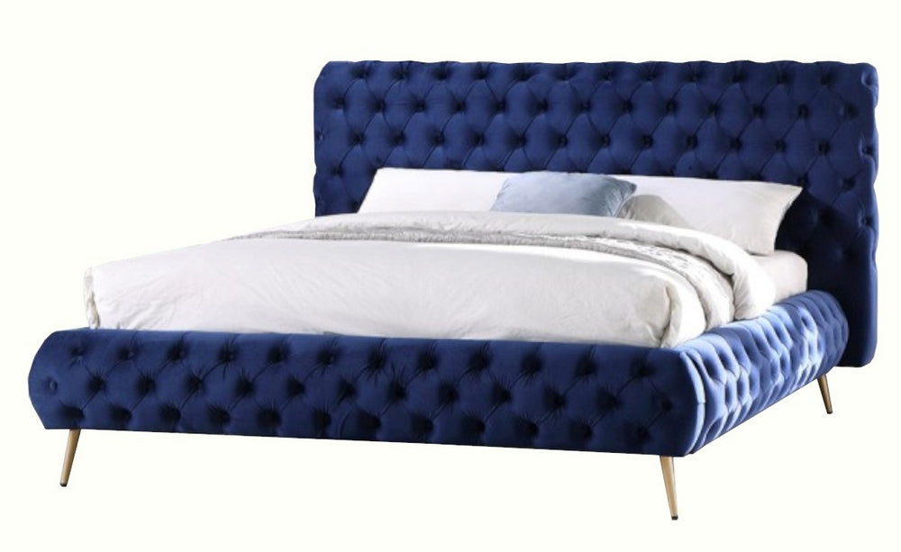 Madison Blue Velvet Cal King Bed (Oversized)