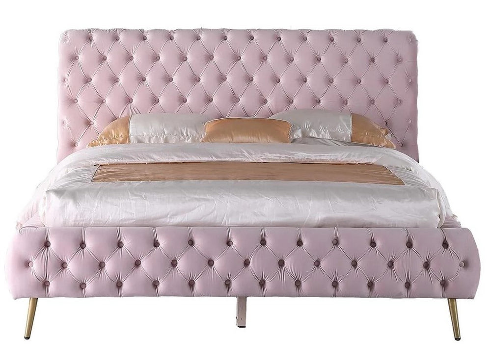 Madison Pink Velvet King Bed (Oversized)