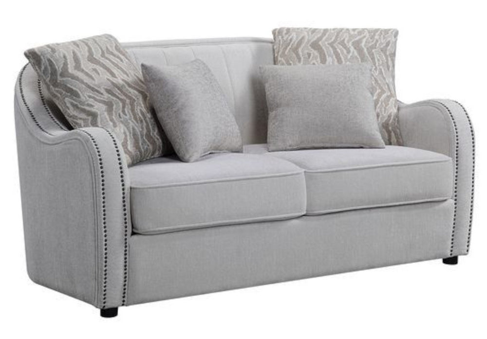 Mahler Beige Linen Loveseat with Nailhead Trim