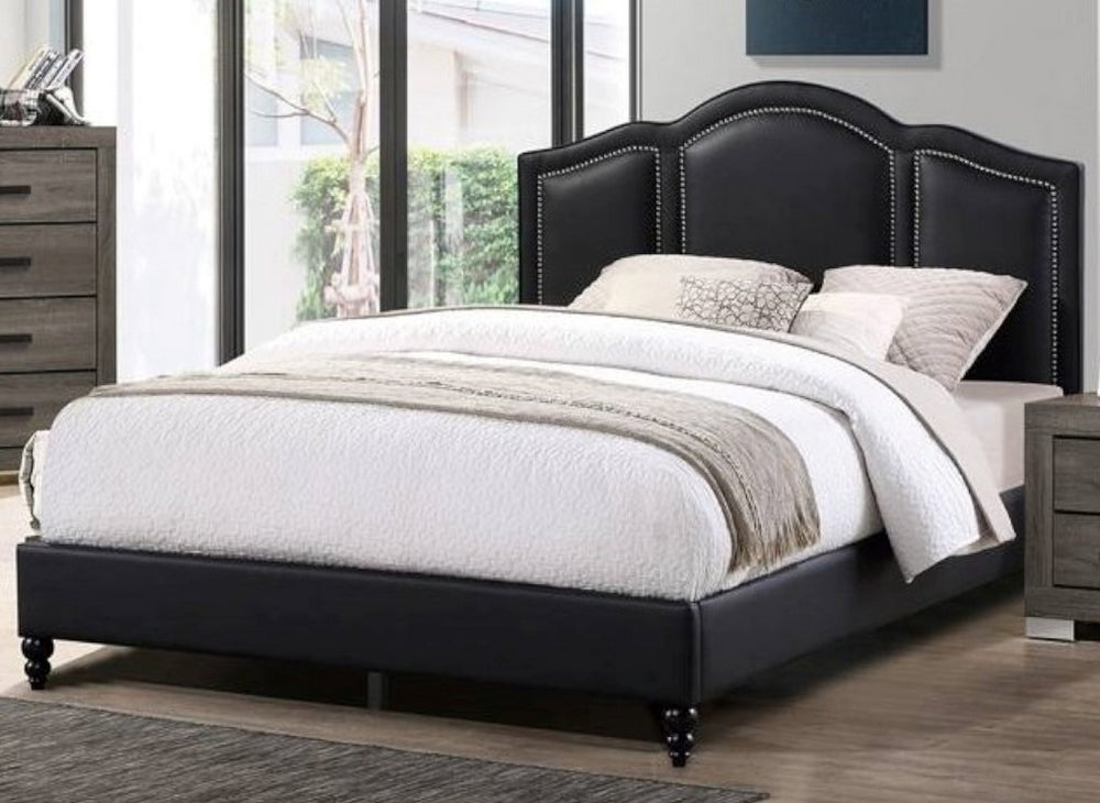 Maia Black Faux Leather Full Bed with Nailhead Trim