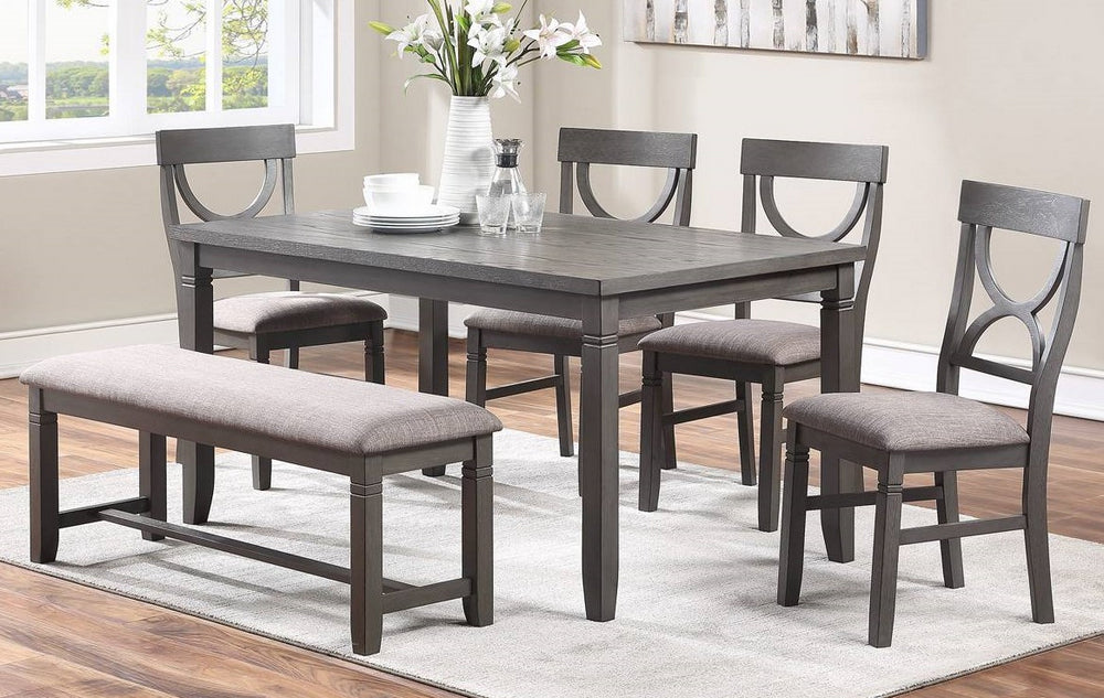 Maite 6-Pc Grey Wood/Fabric Dining Table Set