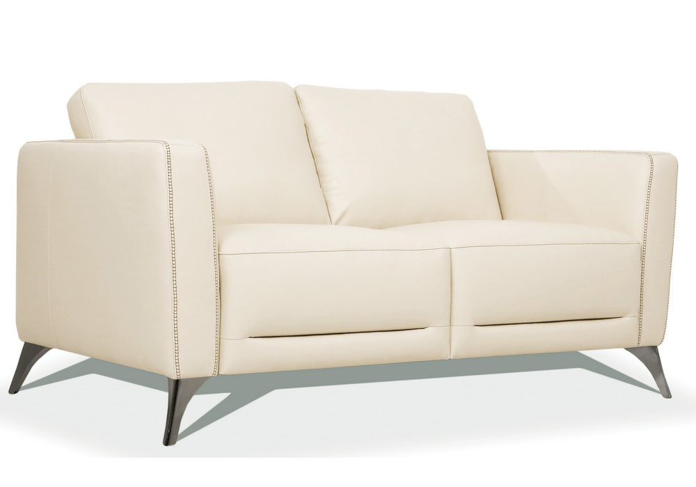 Malaga Contemporary Cream Leather Loveseat