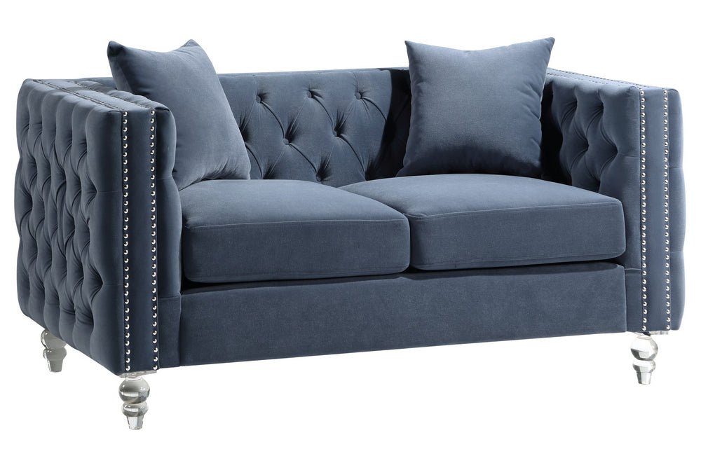 Manana Blue Velvet Fabric Loveseat