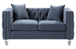 Manana Blue Velvet Fabric Loveseat