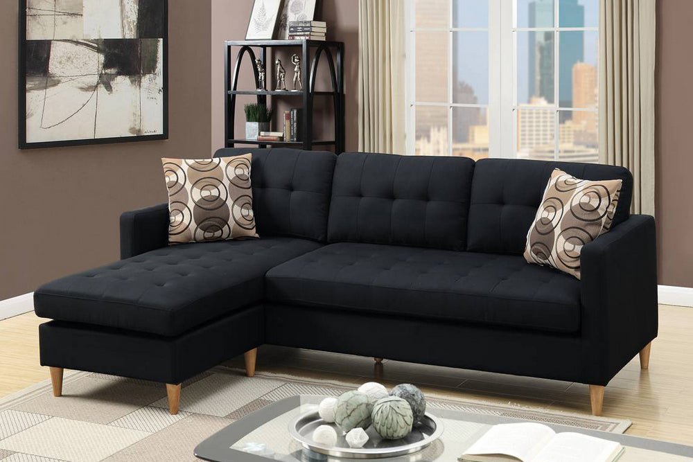 Manuela Black Fabric Reversible Sectional Sofa