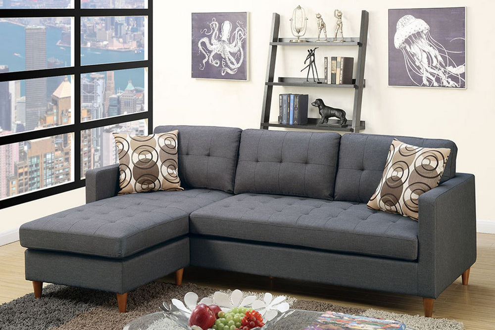 Manuela Blue Grey Fabric Reversible Sectional Sofa